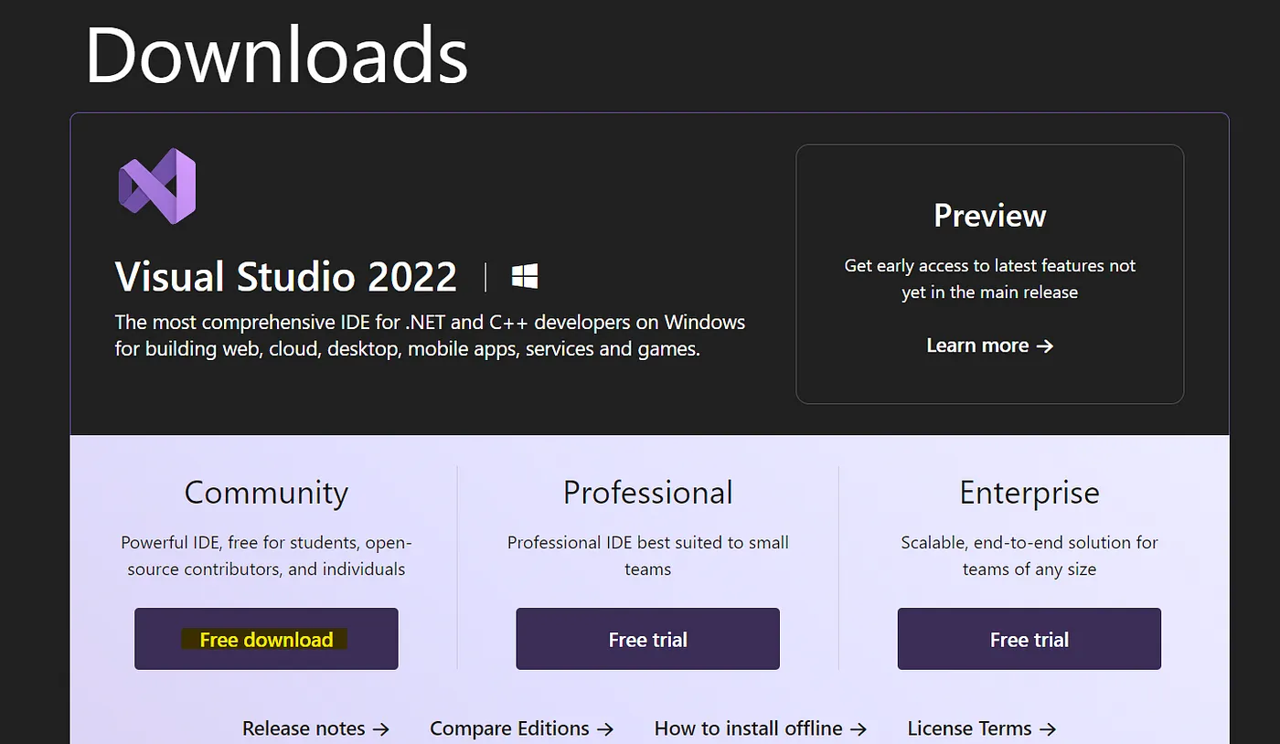 Visual Studio Community Installer